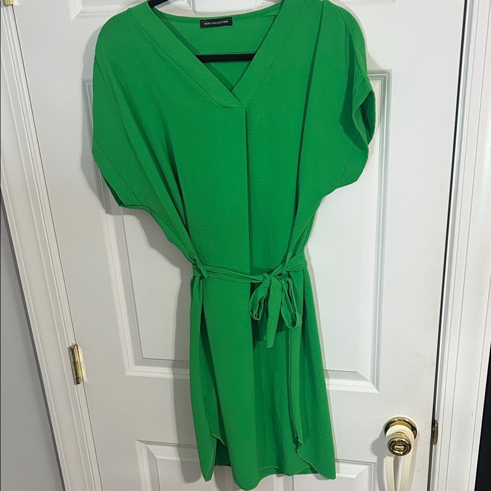 H&M Vivid Green Mini Dress with Tie Waist